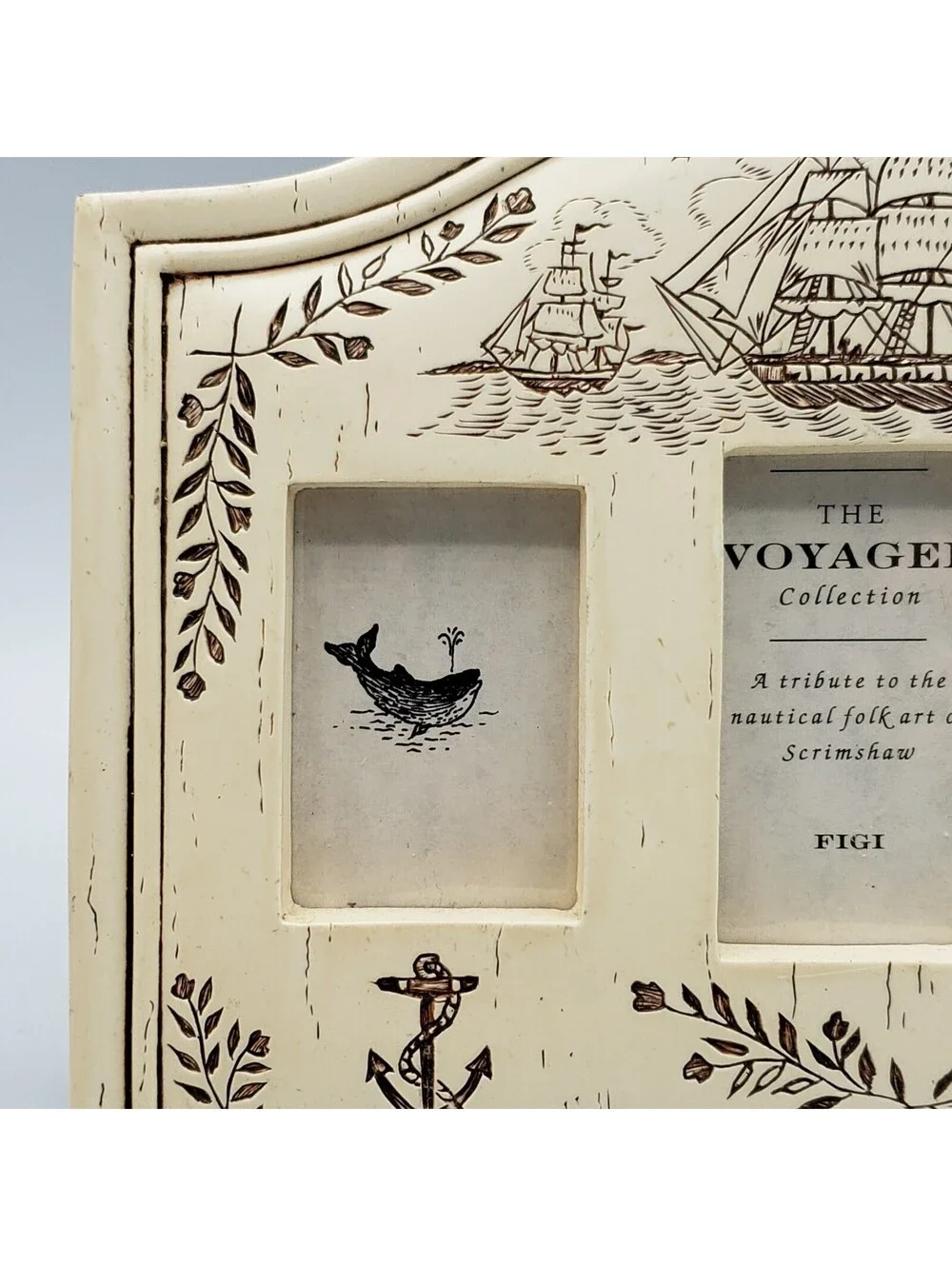FIGI Nautical Folk Art Faux Scrimshaw 3 Picture Photo Frame Voyager Collection